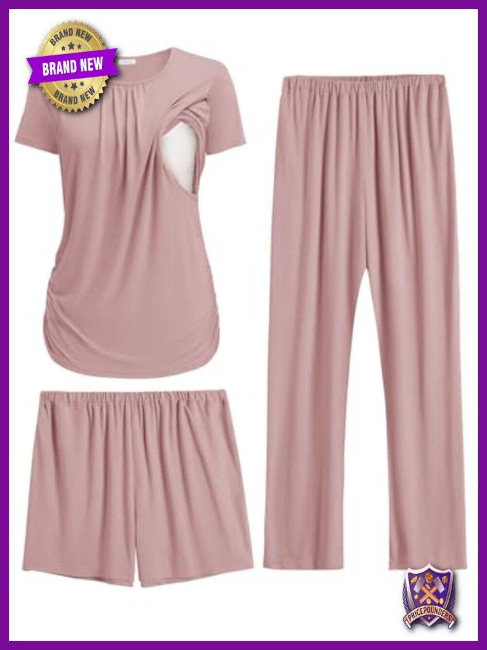 Maternity Nursing Pajama Set 3 Piece Postpartum Breastfeeding Lounge Set Short